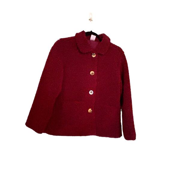 WONDER NATION Girls Size XL 14-16 Maroon Dark Red Teddy Bear Jacket - Picture 1 of 8
